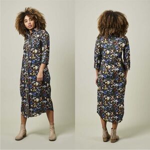 R13 x Liberty of London 3/4 Sleeve Cowboy Dress Size XS Multi Color Black Floral
